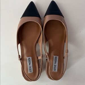 Steve Madden 8M Point Cap Toe Low‎ Slingback Nude Glossy Faux Leather Allure